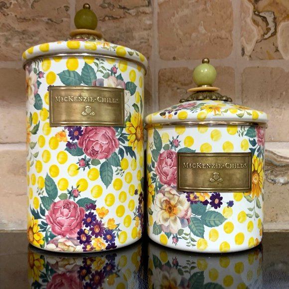 2 MACKENZIE-CHILDS Buttercup Enamel Canisters - Picture 1 of 13